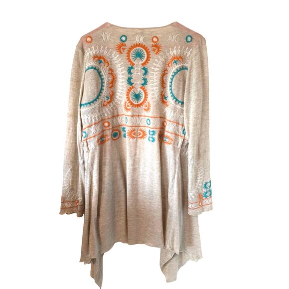 Monoreno Embroidered Celestial Print Open Front Kimono Cardigan Medium Beige - Picture 1 of 3